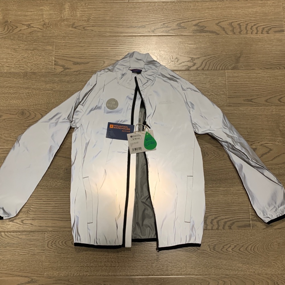 Kids 9/10 yr Reflective packable windbreaker Jacket NWT